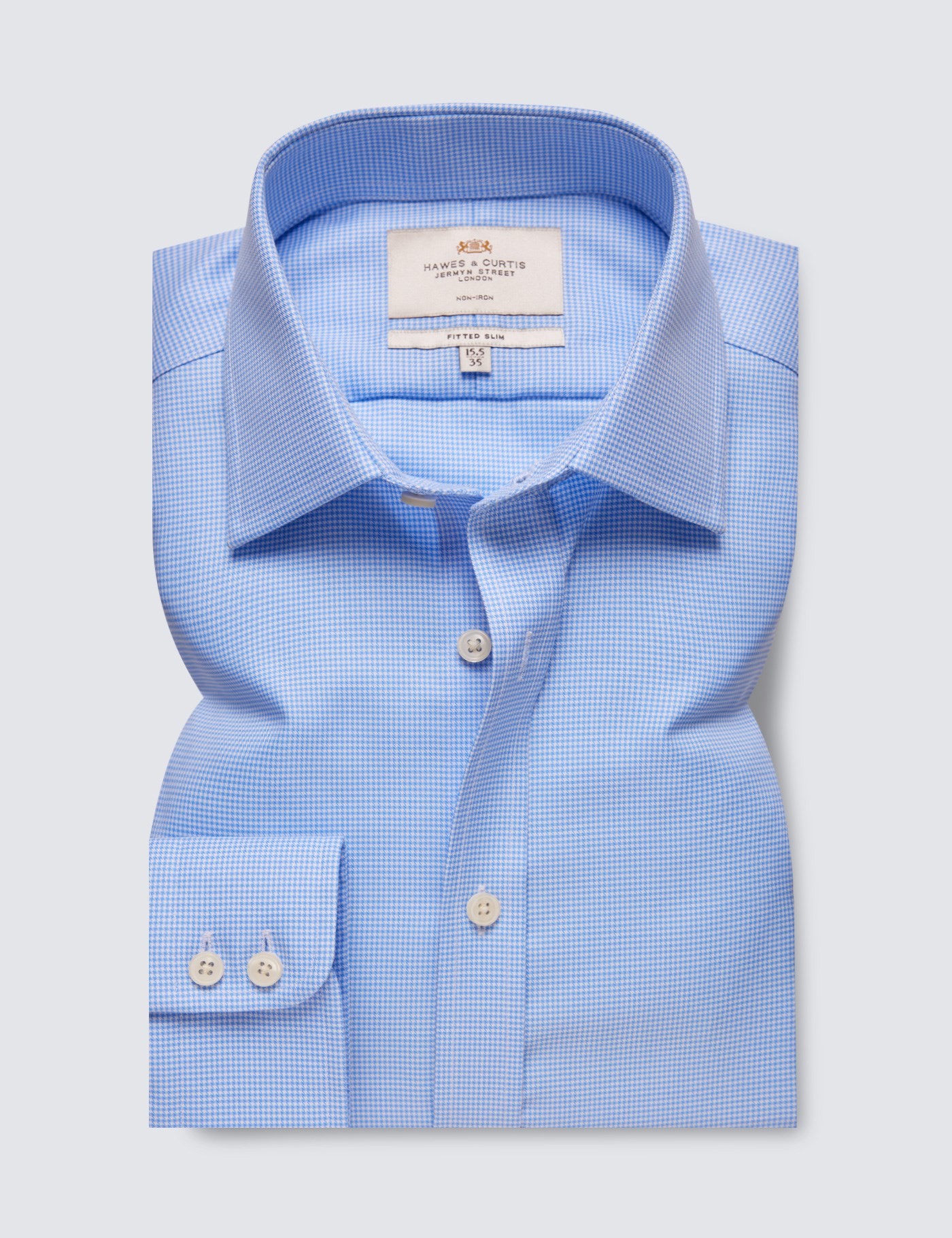 Hawes & Curtis Fitted Slim Blue & White Dogtooth Non-Iron Shirt Size: 16" collar, 34" sleeve