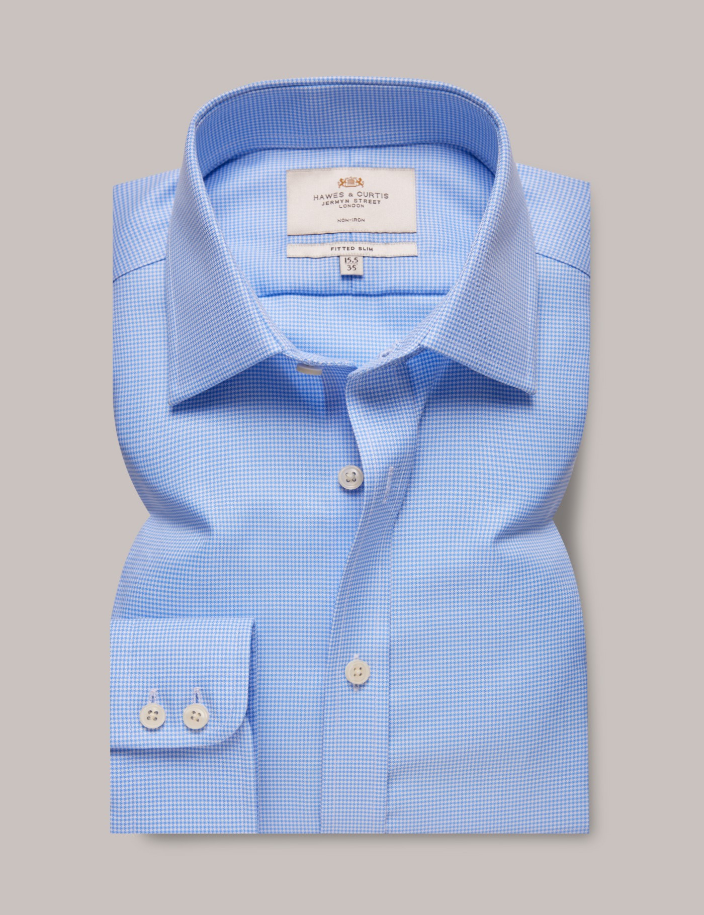 & Fitted Slim Blue & Dogtooth Non Iron Shirt 17" collar 36" sleeve