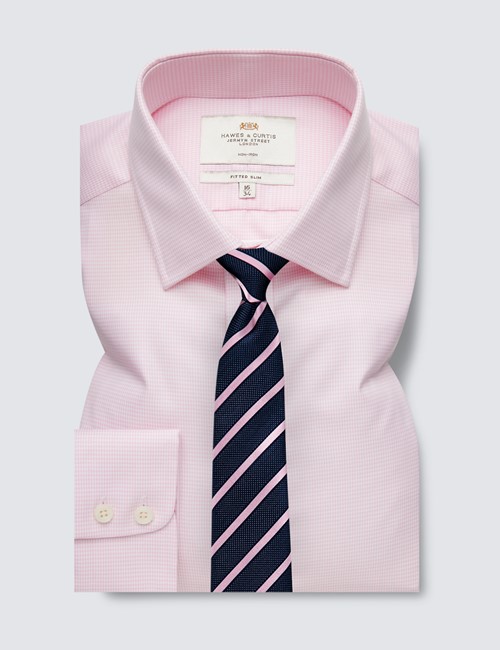 Bügelfreies Businesshemd – Fitted Slim Fit – Kentkragen – rosa weiß Hahnentritt