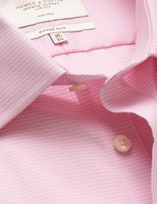 Men's Non-Iron Pink & White Dogtooth Fitted Slim Shirt