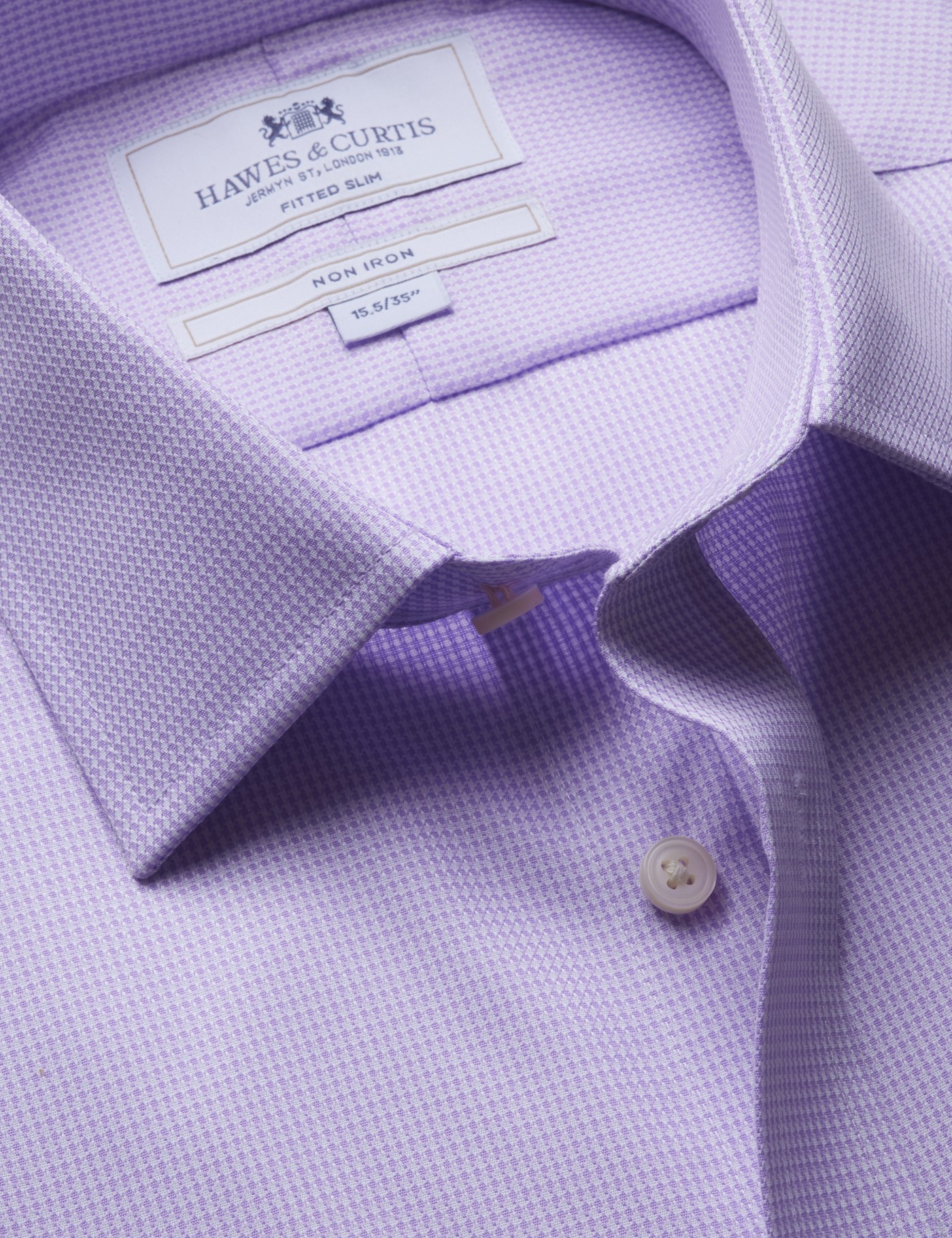 Hawes & Curtis Fitted Slim Lilac & White Dogstooth Non-Iron Shirt Size: 14.5" collar, 33" sleeve