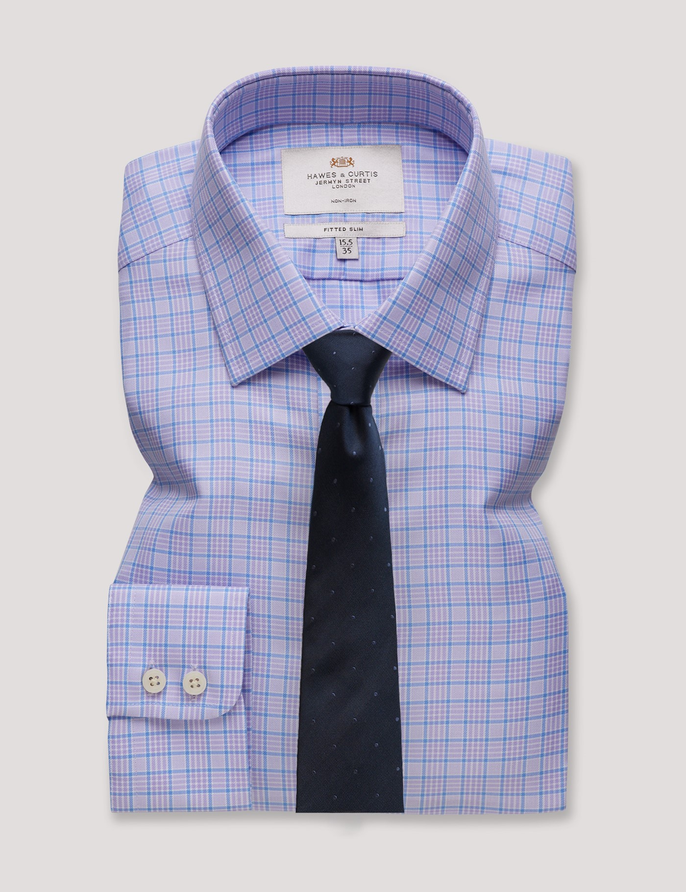 Hawes & Curtis Fitted Slim Lilac & Blue Check Non-Iron Shirt Size: 15.5" collar, 36" sleeve image 3