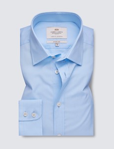 Men's Blue Poplin Fitted Slim Shirt - Single Cuff - Easy Iron