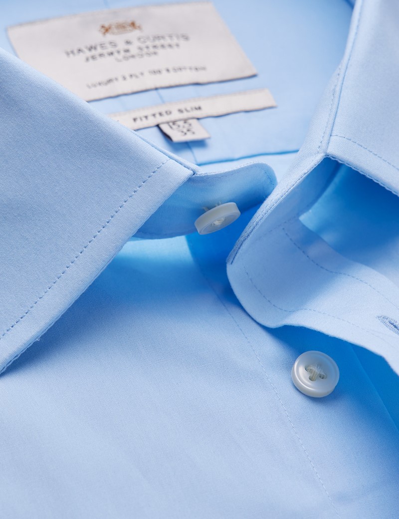 Men's Blue Poplin Fitted Slim Shirt - Single Cuff 