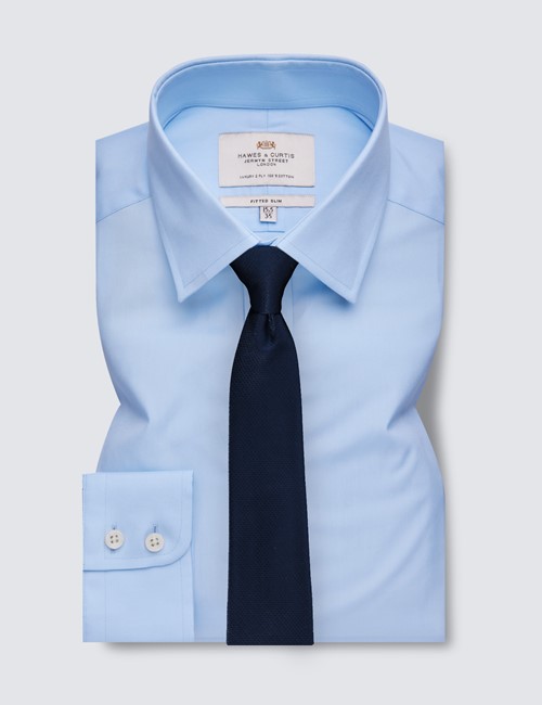 Businesshemd – Slim Fit – Kent Kragen – Mittelblau Popeline