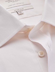 Easy Iron Ivory Poplin Fitted Slim Shirt - Single Cuffs