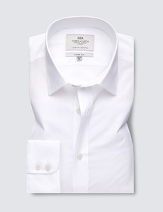 Men's Business White Poplin Fitted Slim Shirt - Single Cuff - Easy Iron