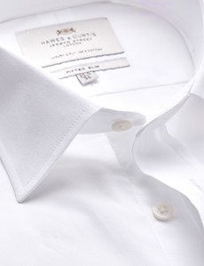 Men's Dress White Poplin Fitted Slim Shirt - Single Cuff - Easy Iron