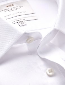 Easy Iron White Twill Fitted Slim Shirt With Semi Cutaway Collar - Single Cuffs
