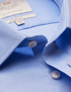 Easy Iron Blue Twill Fitted Slim Shirt With Semi Cutaway Collar - Single Cuffs