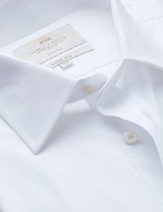 Easy Iron Plain White Fitted Slim Stretch Shirt With Semi Cutaway Collar - Single Cuffs