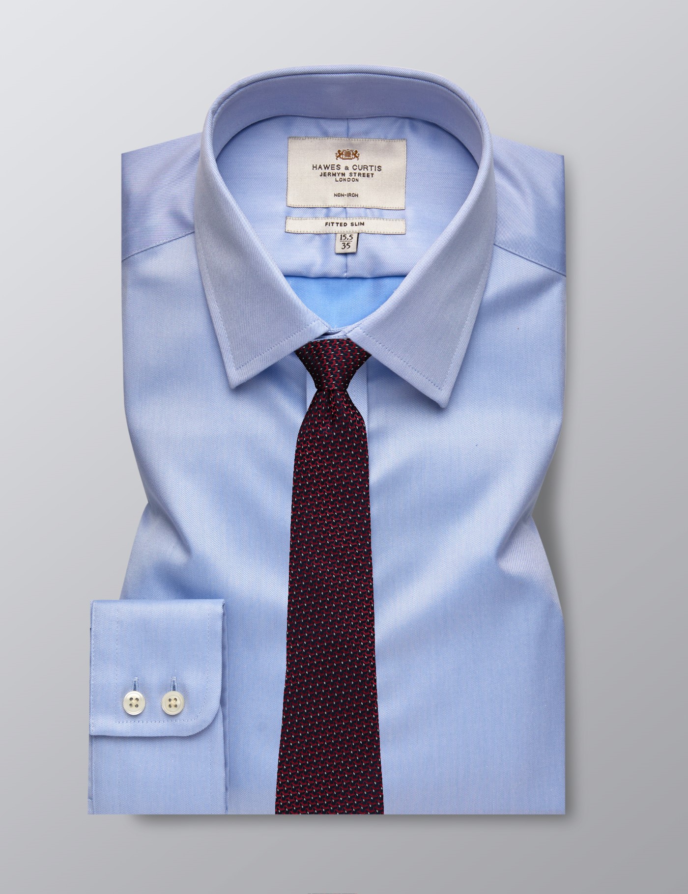 Non Iron Twill Men's Fitted Slim Shirt with Single Cuff in Blue | Hawes ...