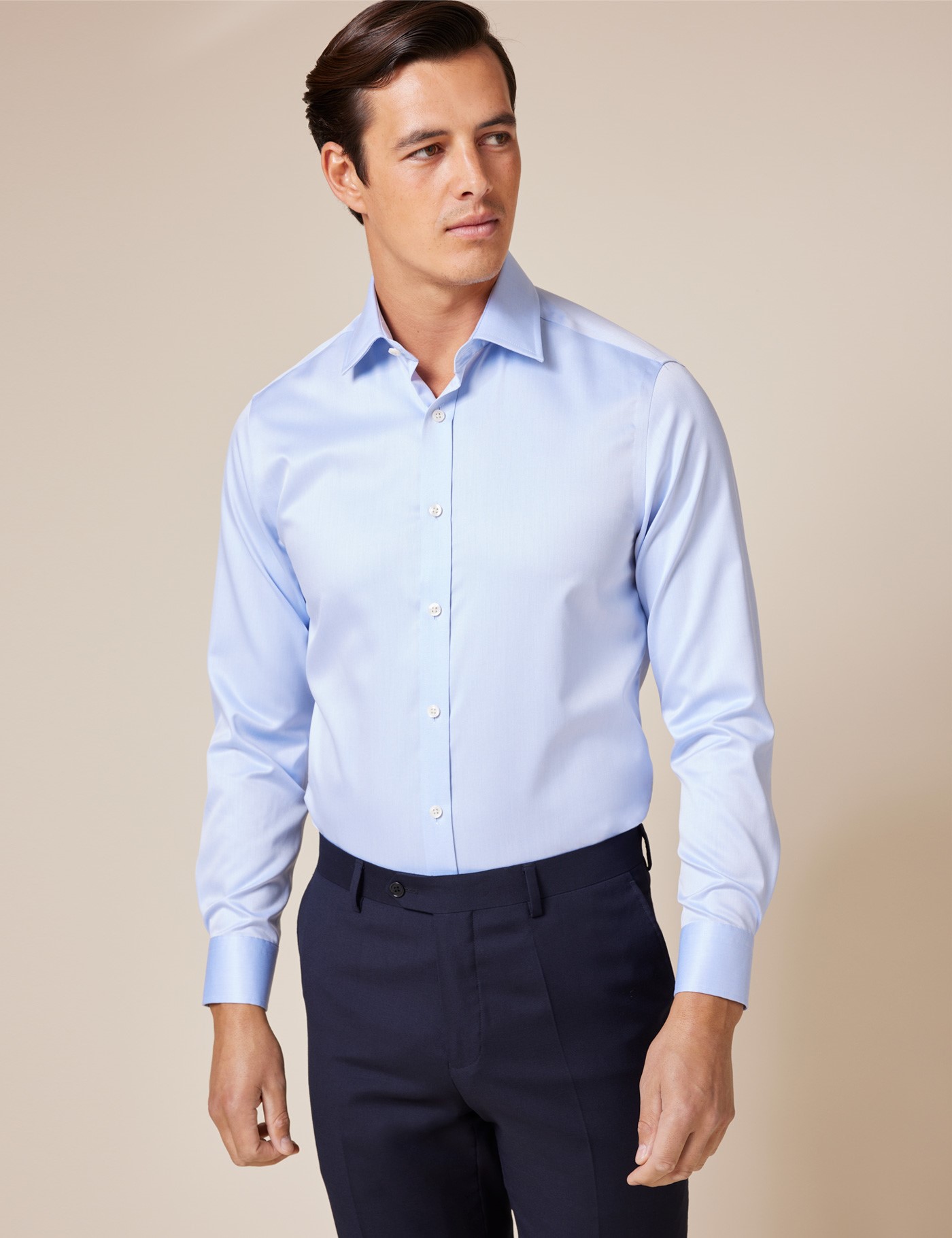 Men's Non-Iron Blue Twill Fitted Slim Shirt