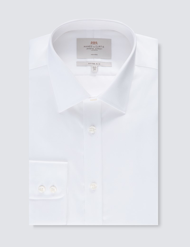 Men's Business White Twill Fitted Slim Shirt - Single Cuff - Non Iron