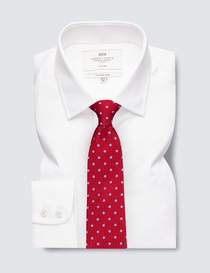 Non Iron White Twill Fitted Slim Shirt - Single Cuffs 