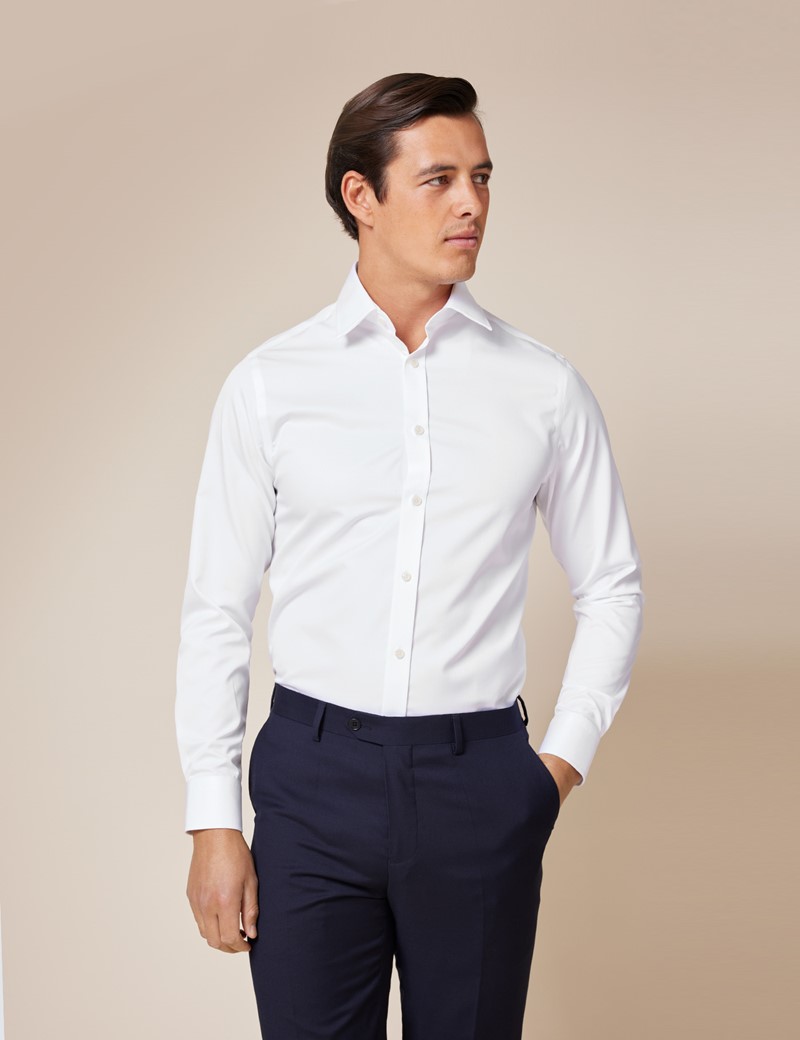 Men's Non-Iron White Twill Fitted Slim Shirt