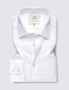 Men's Formal White Fabric Interest Fitted Slim Shirt - Single Cuff - Non Iron 