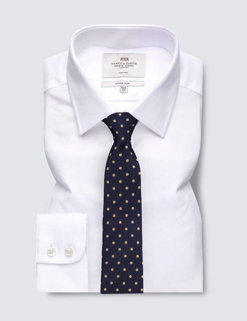 Men's Dress White Fabric Interest Fitted Slim Shirt - Single Cuff - Non Iron 