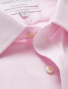Men's Non-Iron Pink Herringbone Fitted Slim Stretch Shirt