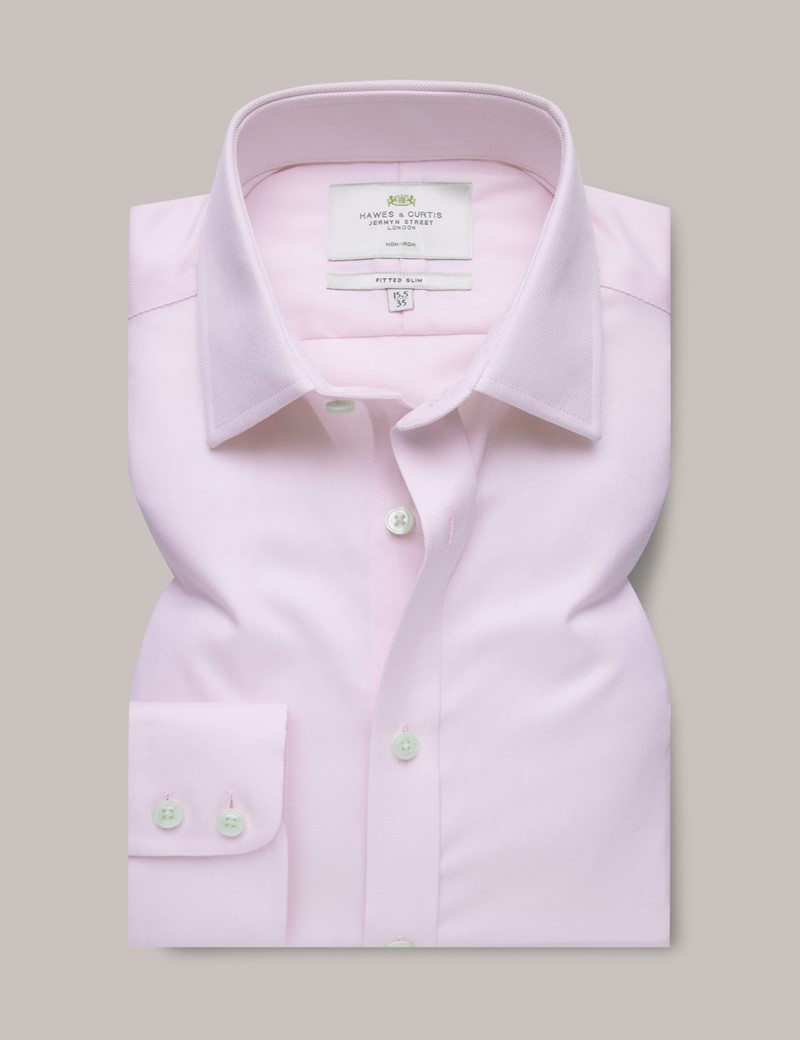 Men's Non-Iron Pink Pique Fitted Slim Shirt