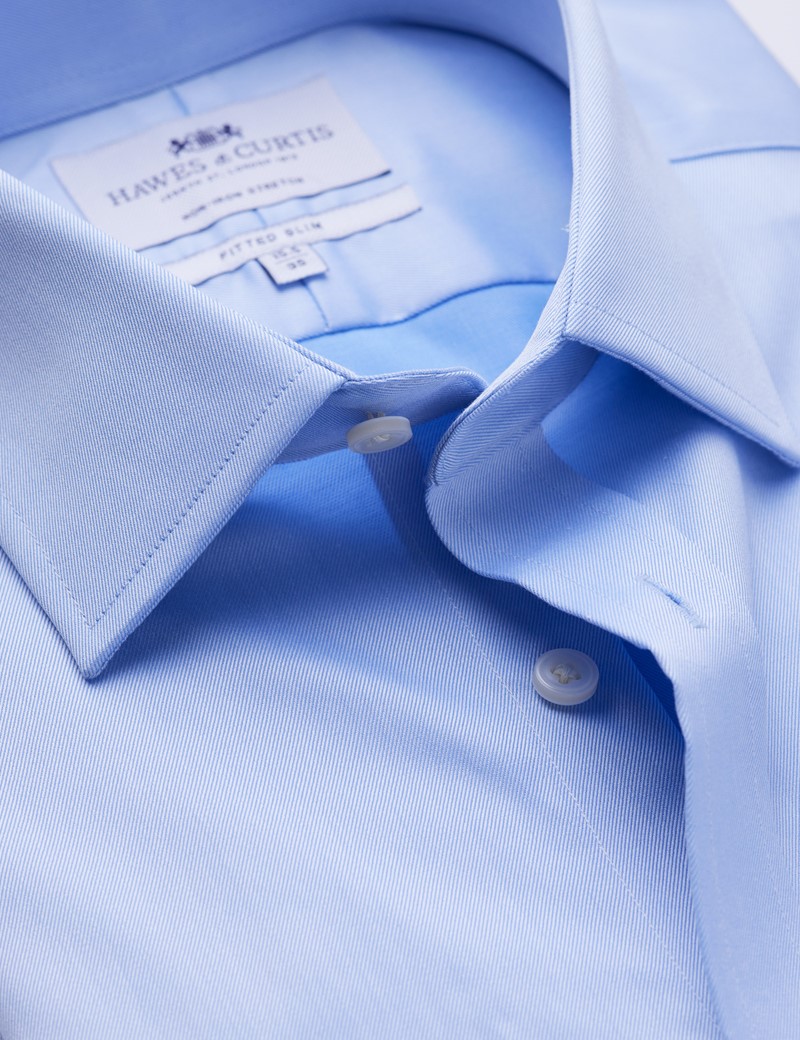 Men's Business Blue Twill Fitted Slim Single Cuff Shirt - Non Iron