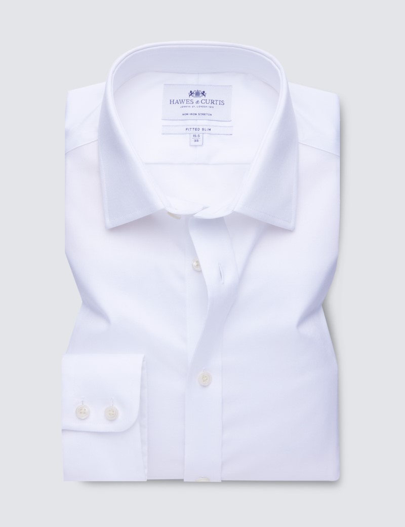 Men's Business White Twill Fitted Slim Single Cuff Shirt - Non Iron