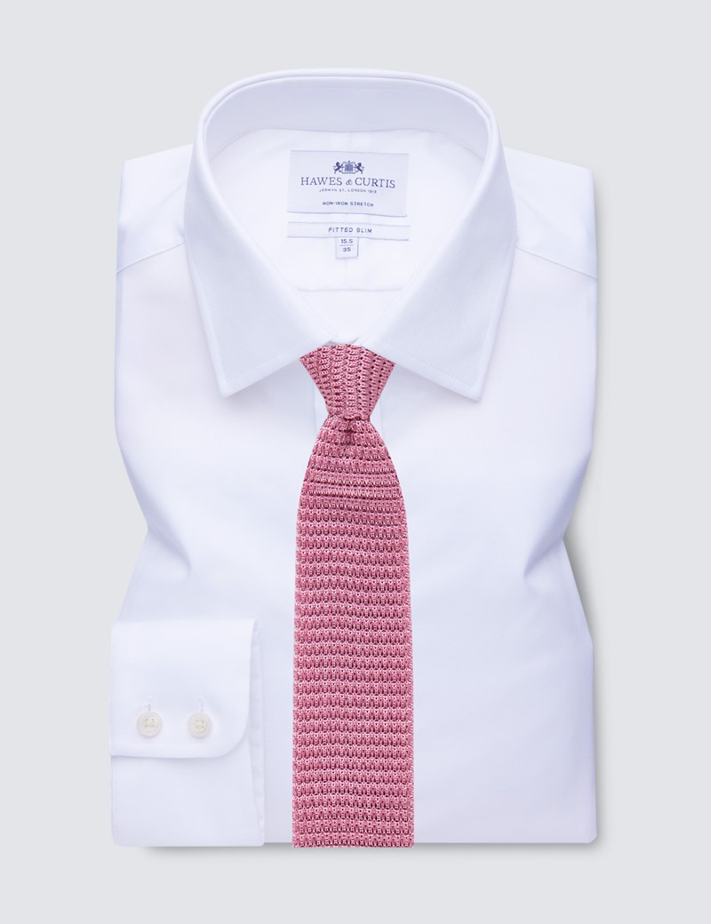 Men's Business White Twill Fitted Slim Single Cuff Shirt - Non Iron