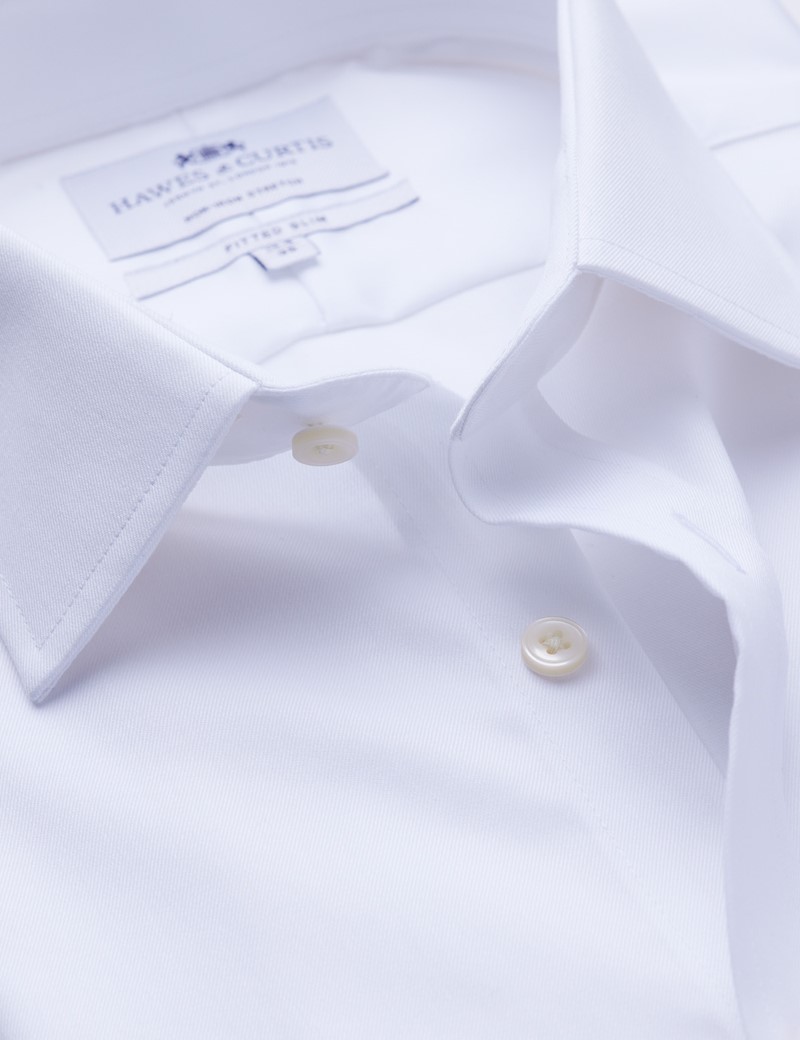 Men's Business White Twill Fitted Slim Single Cuff Shirt - Non Iron