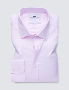 Men's Dress Pink Herringbone Fitted Slim Single Cuff Shirt - Non Iron 