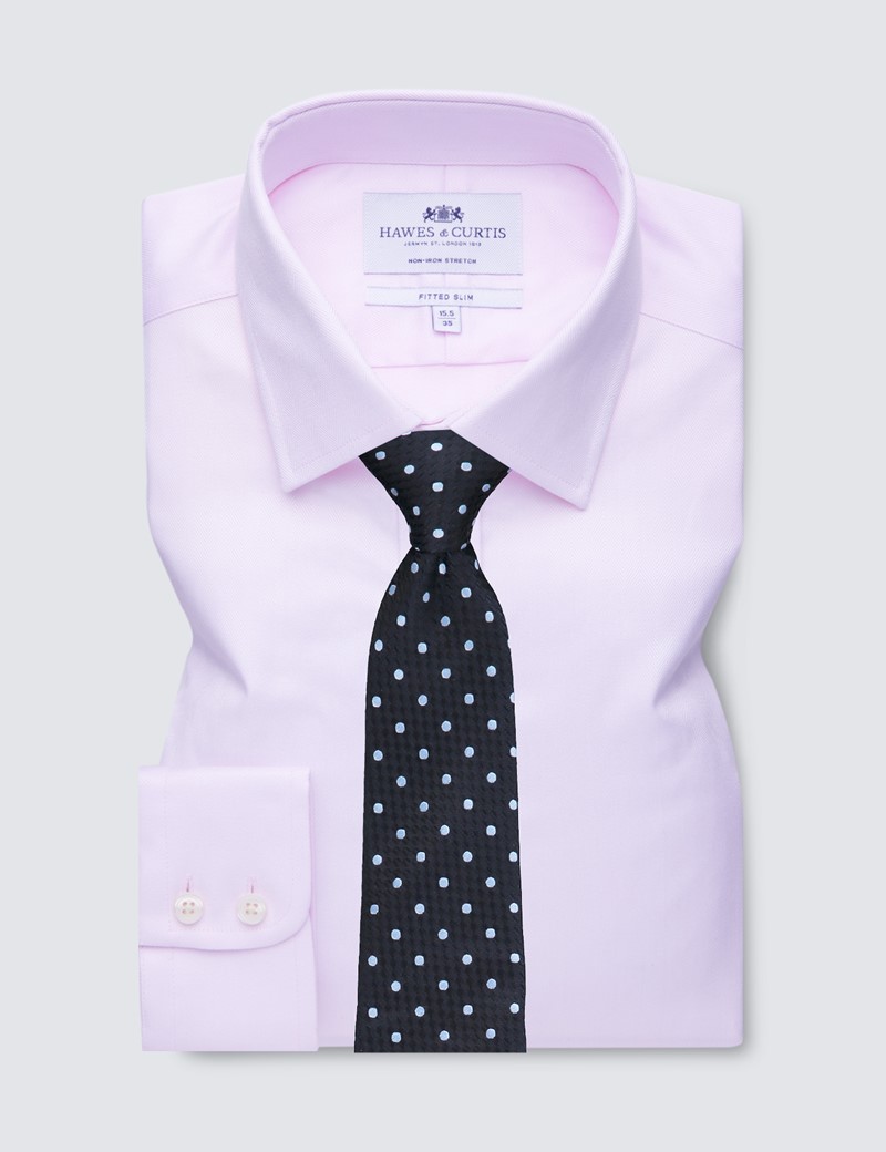 Men's Business Pink Herringbone Fitted Slim Single Cuff Shirt - Non Iron