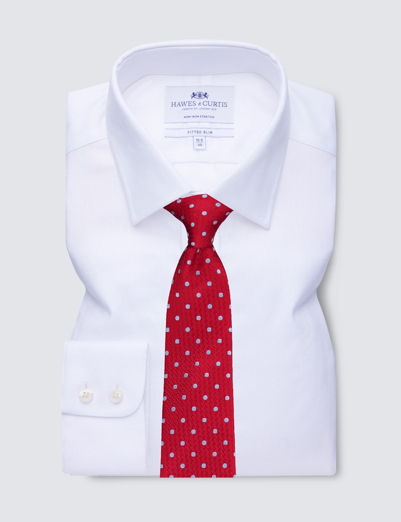 Men's Business White Herringbone Fitted Slim Single Cuff Shirt - Non Iron