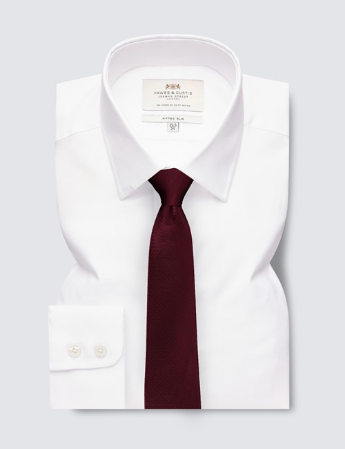 Men's Formal White Oxford Fitted Slim Shirt - Single Cuffs