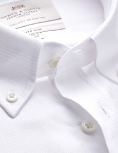 Easy Iron White Oxford Fitted Slim Shirt With Button Down Collar - Single Cuffs