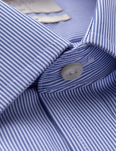 Men's Formal Blue & White Stripe Fitted Slim Shirt - Single Cuff - Non Iron