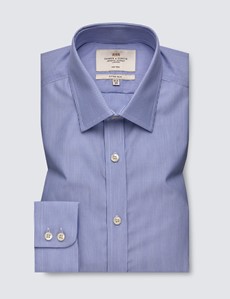 Men's Formal Blue & White Stripe Fitted Slim Shirt - Single Cuff - Non Iron