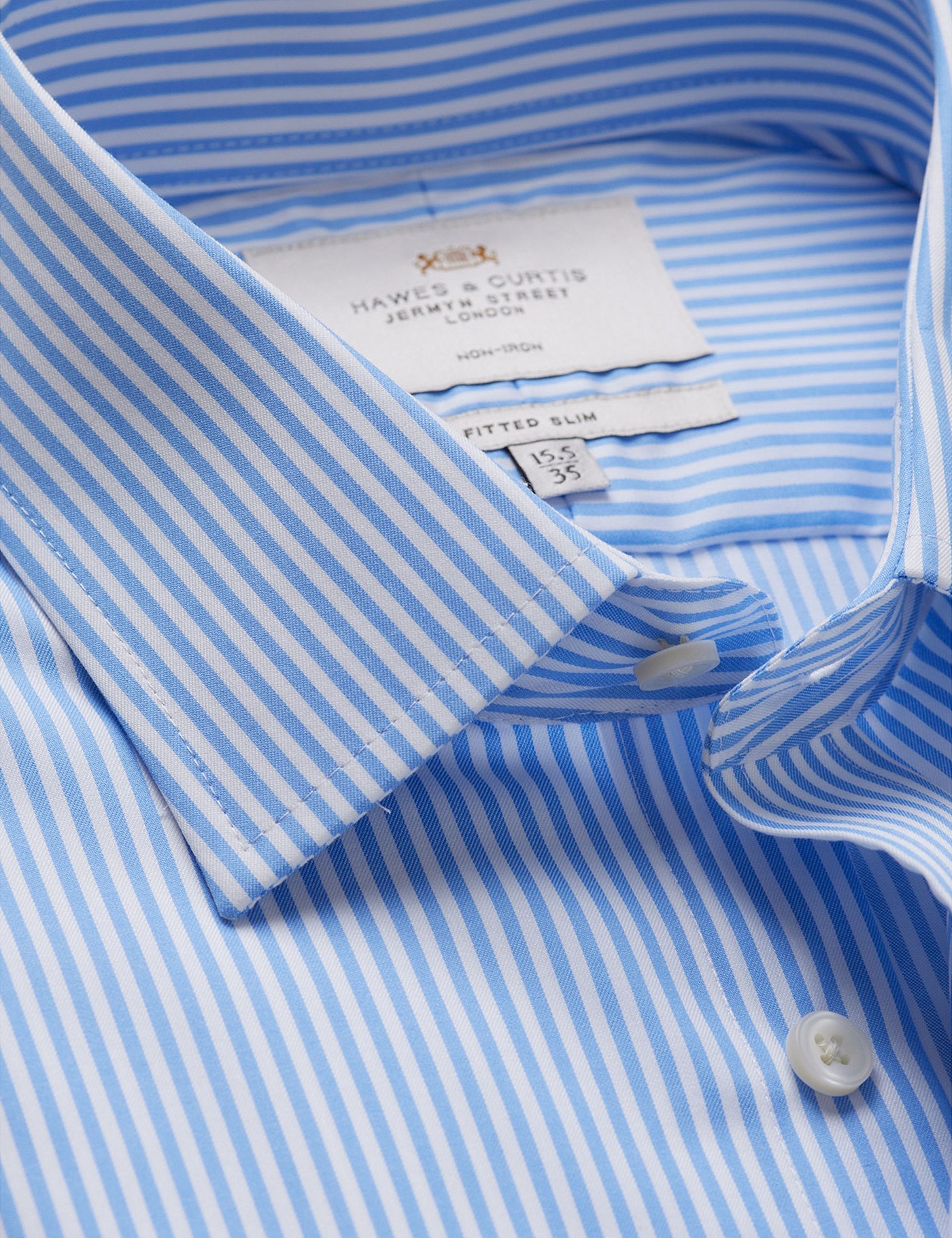 & Fitted Slim Blue & Bengal Stripe Twill Non Iron Shirt 18" collar 37" sleeve