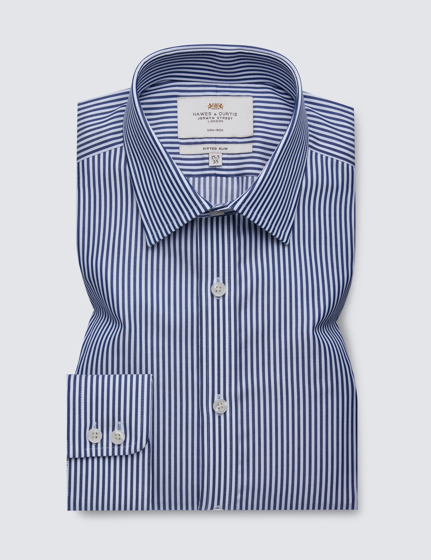 Non Iron Bengal Stripe Men's Fitted Slim Shirt with Semi Cutaway Collar