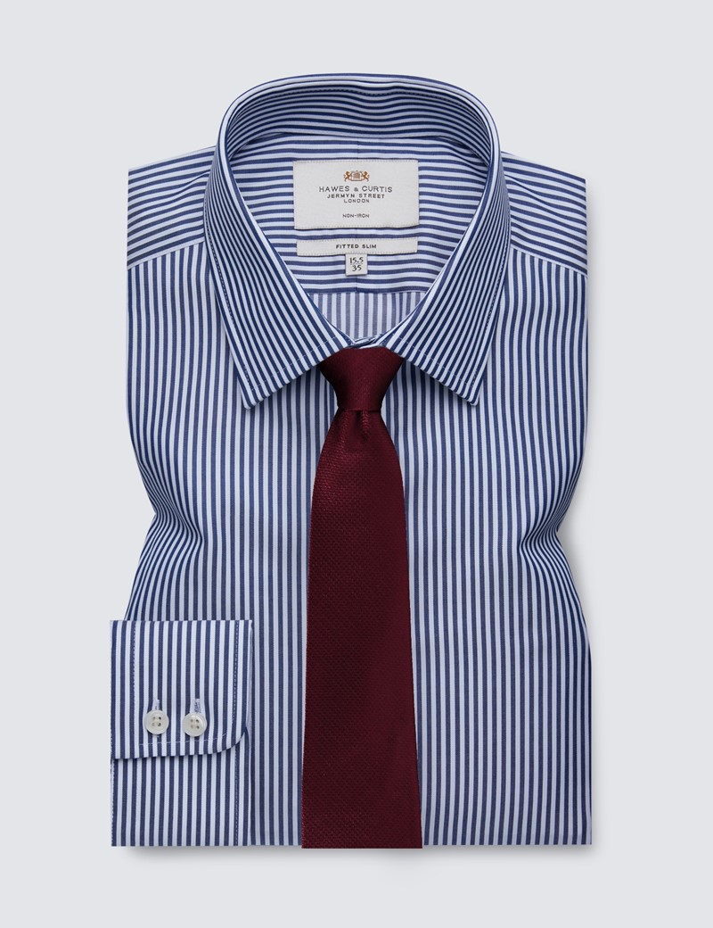 Non Iron Bengal Stripe Men's Fitted Slim Shirt with Semi Cutaway Collar ...