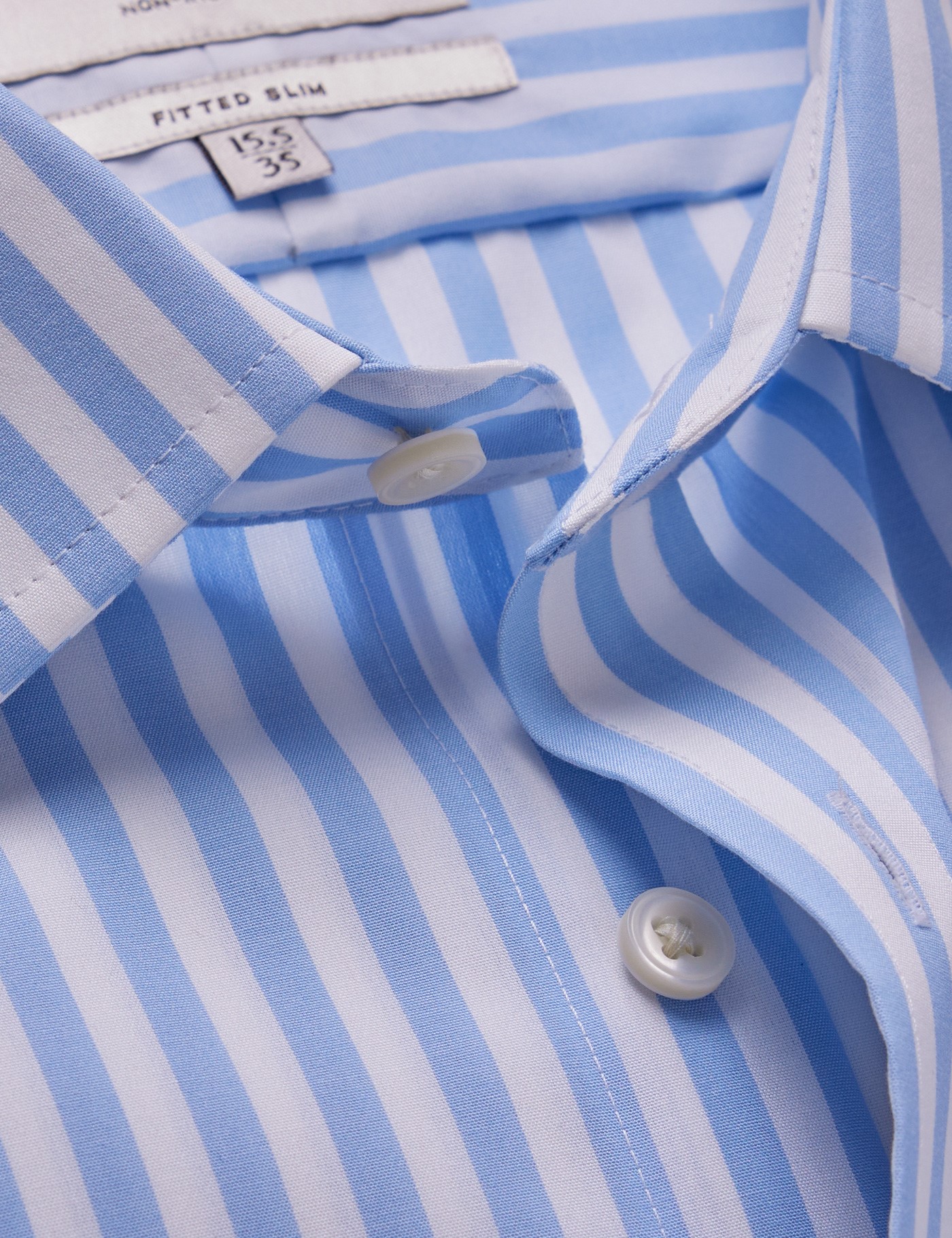 & Fitted Slim Blue & Bold Stripe Non Iron Shirt 15.5" collar 34" sleeve