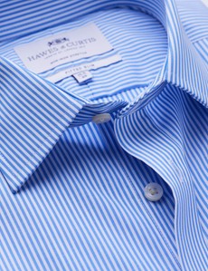 Men's Dress Blue & White Bengal Stripe Fitted Slim Single Cuff Shirt - Non Iron 