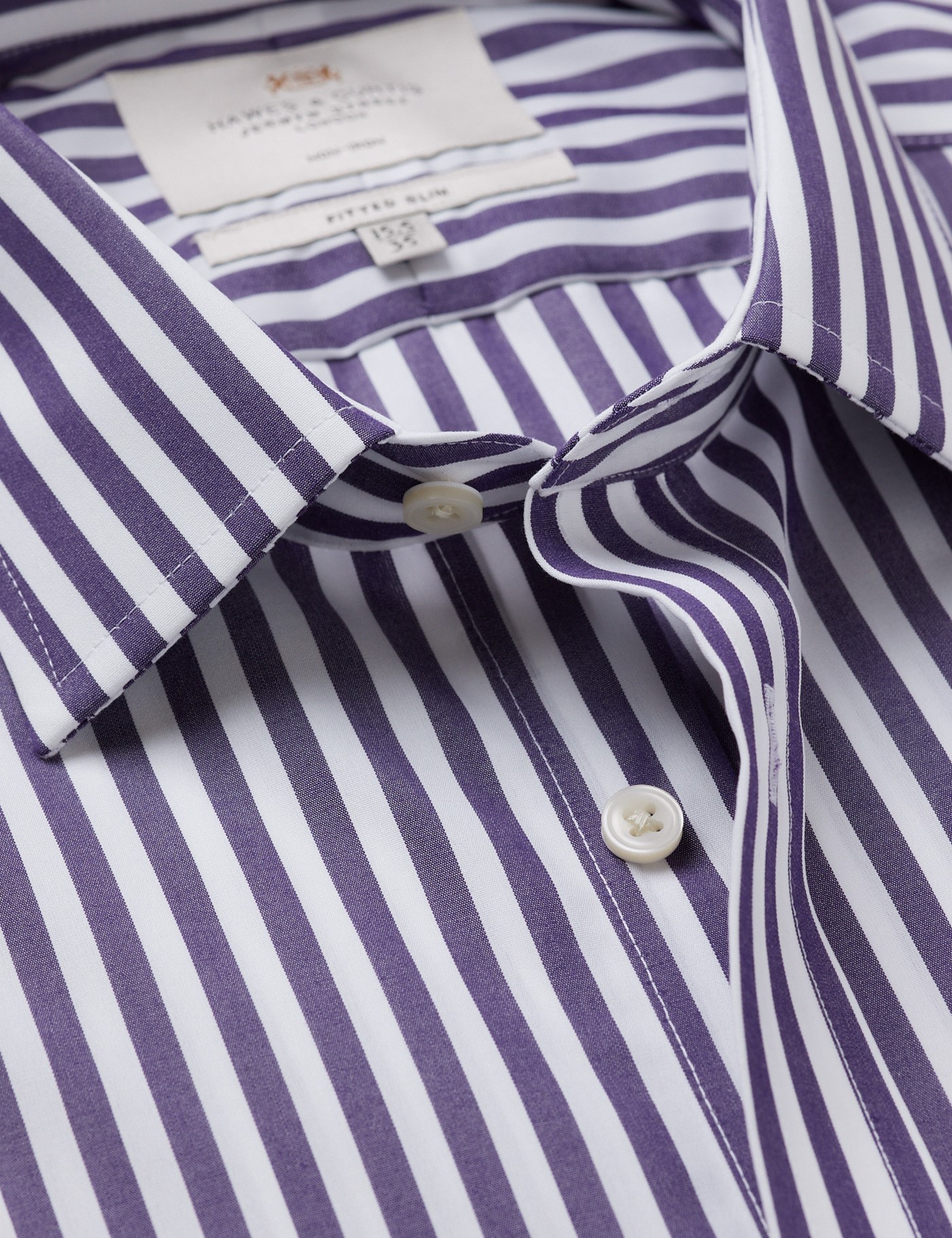 & Fitted Slim Purple & Bold Stripe Non Iron Shirt 16.5" collar 36" sleeve
