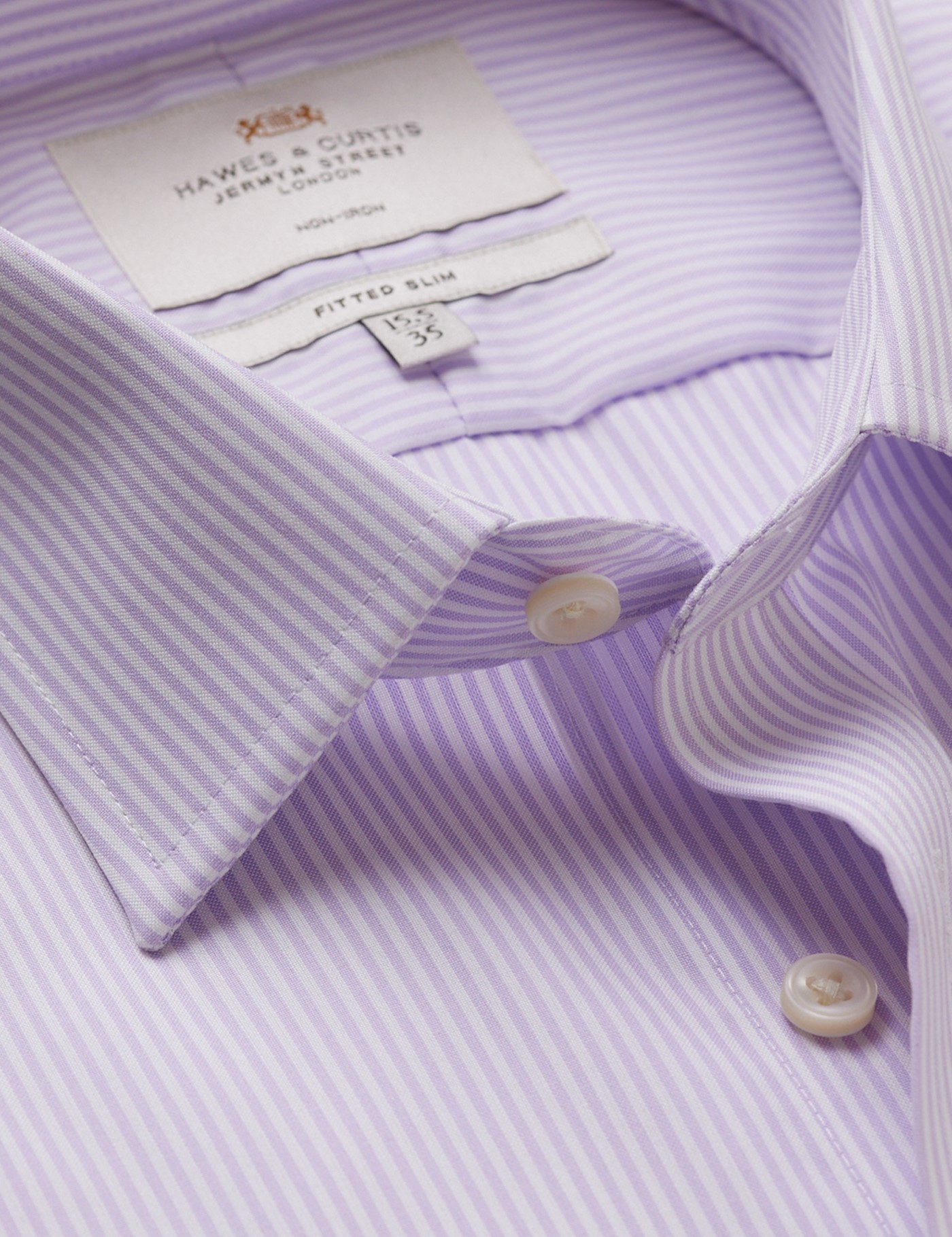 & Fitted Slim Lilac & Fine Stripe Non Iron Shirt 15.5" collar 36" sleeve