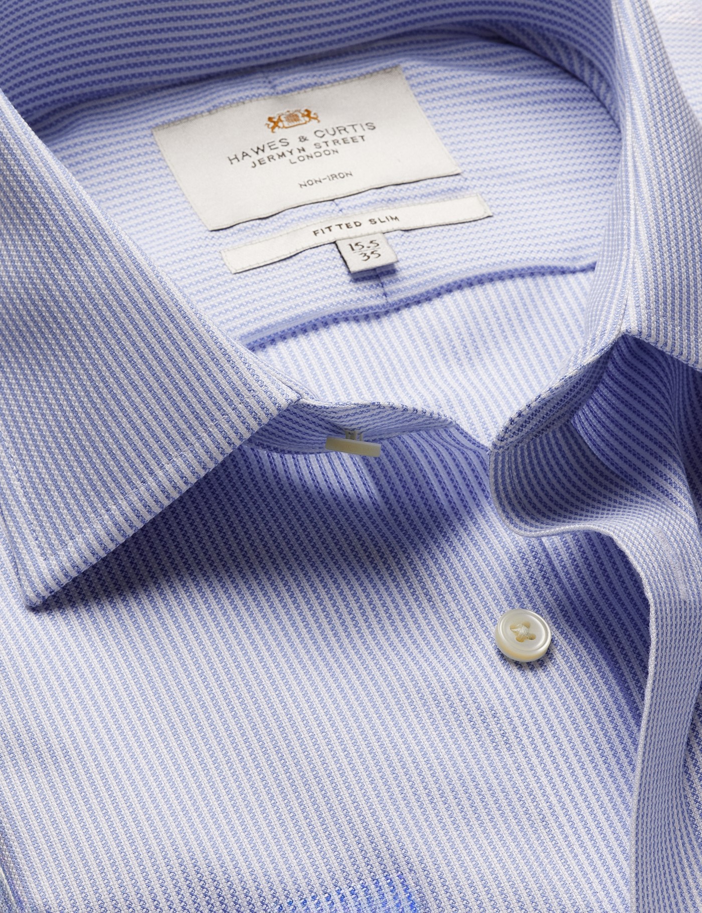 Hawes & Curtis Fitted Slim Blue & White Textured Stripe Non-Iron Shirt Size: 18" collar, 37" sleeve