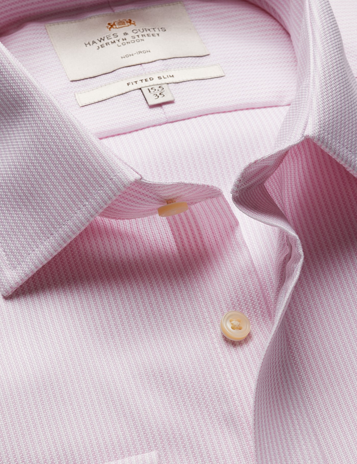 & Fitted Slim Pink & Textured Stripe Non Iron Shirt 15.5" collar 34" sleeve