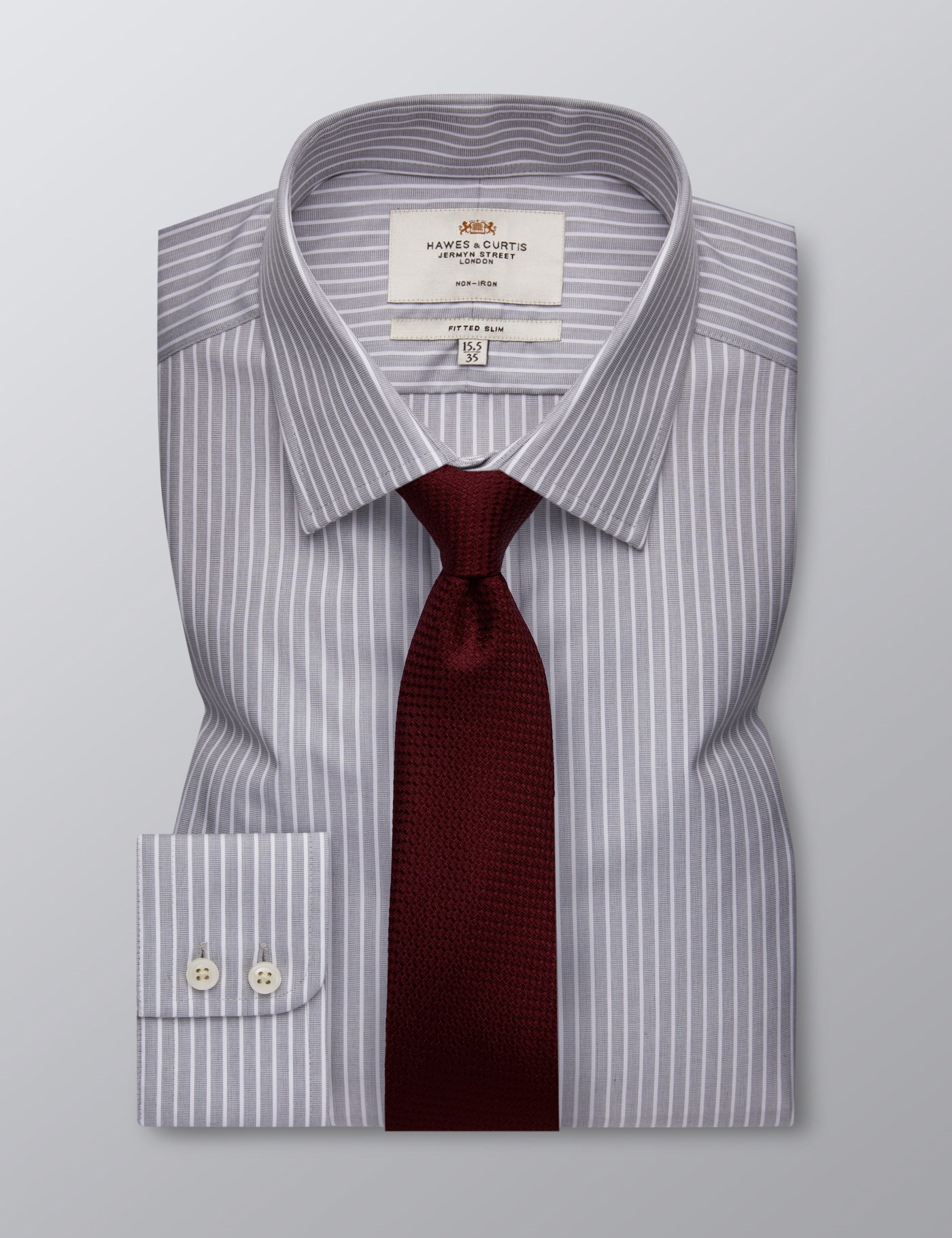 Men's Formal Grey & White Stripe Fitted Slim Shirt Single Cuff Non