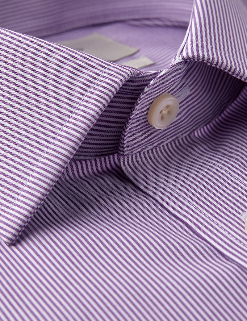 Men's Formal Lilac & White Stripe Fitted Slim Shirt - Single Cuff - Non ...