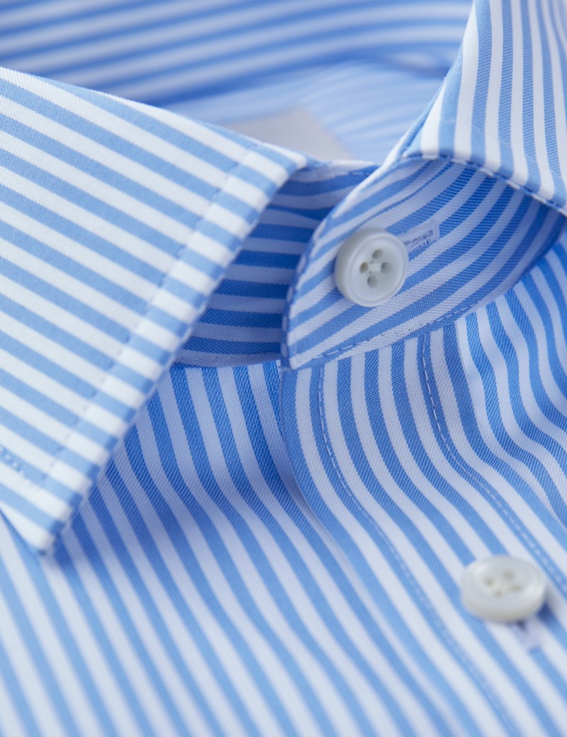 Men's Formal Blue & White Bengal Stripe Fitted Slim Shirt - Single Cuff ...