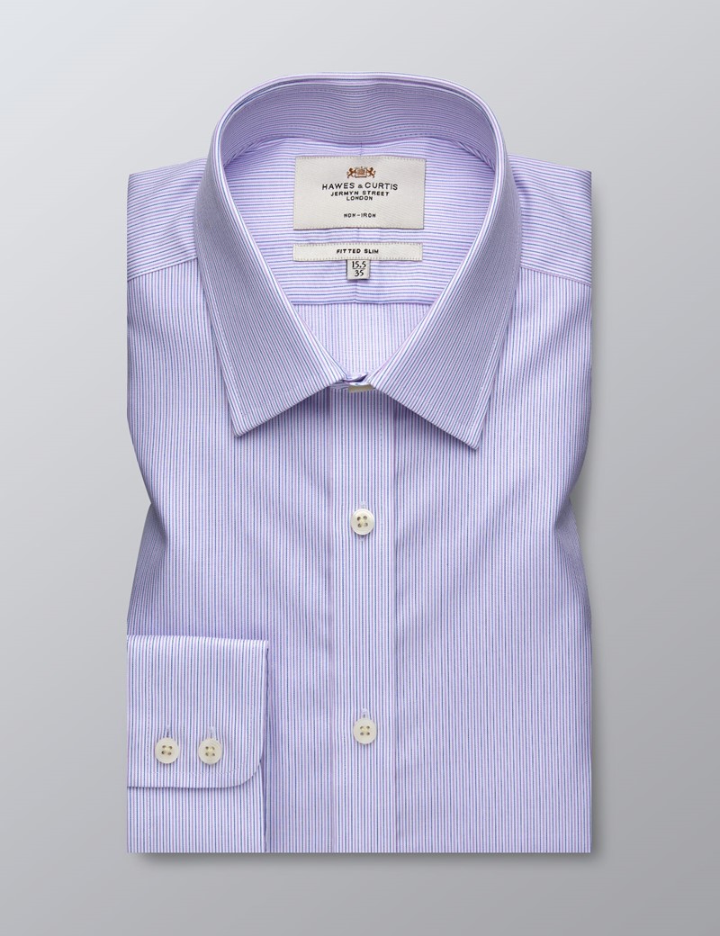 Men's Formal Pink & Blue Fine Stripe Fitted Slim Shirt - Single Cuff ...