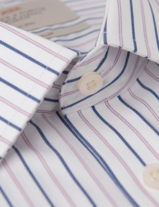 Men's Formal Pink & Navy Tramline Stripe Fitted Slim Shirt - Single ...