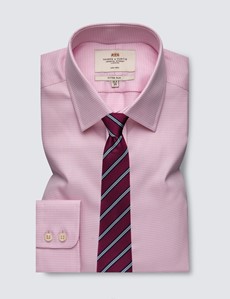 Men's Dress Pink & White Dobby Fitted Slim Shirt - Single Cuff - Non Iron